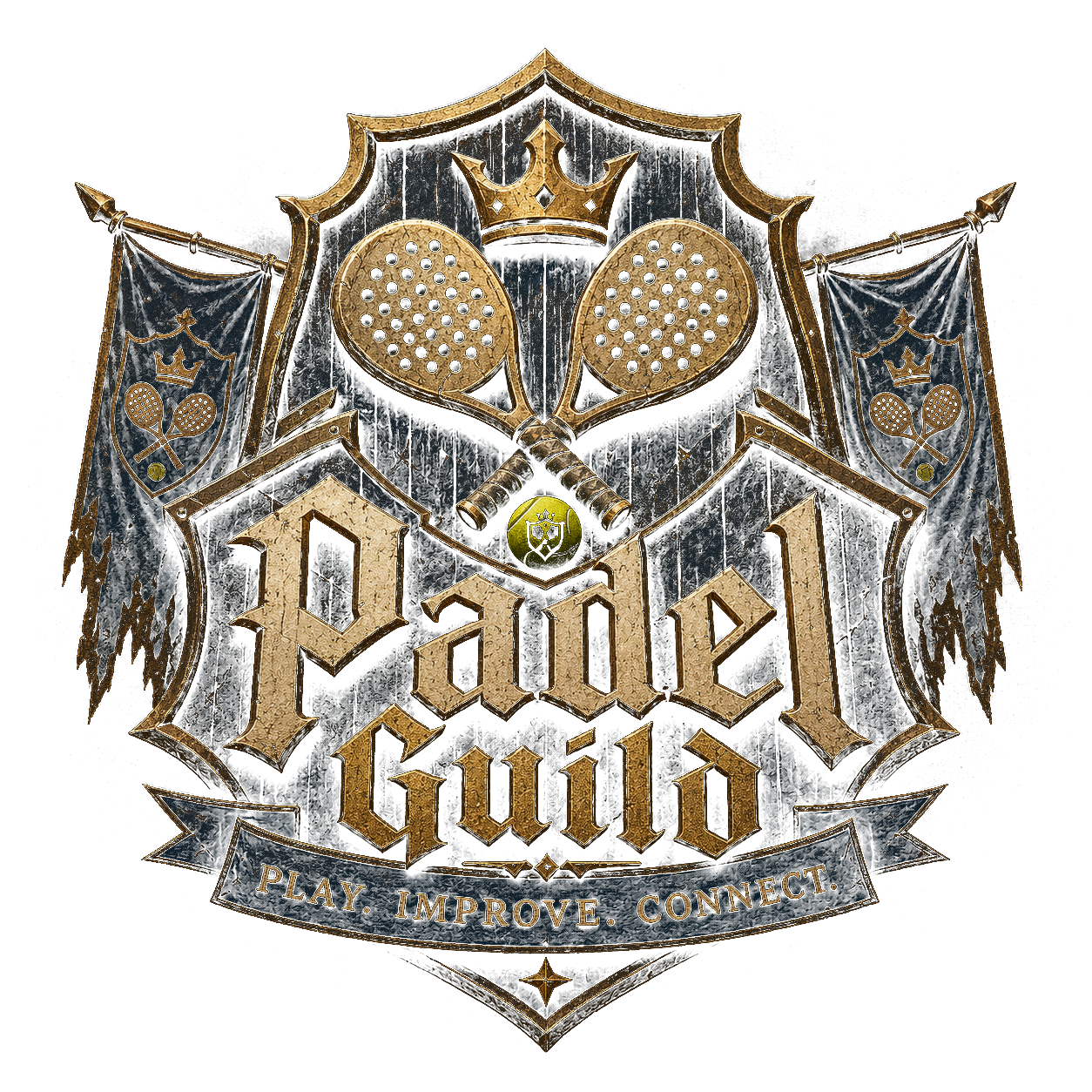 Padel Guild emblem — crossed rackets beneath a crown
