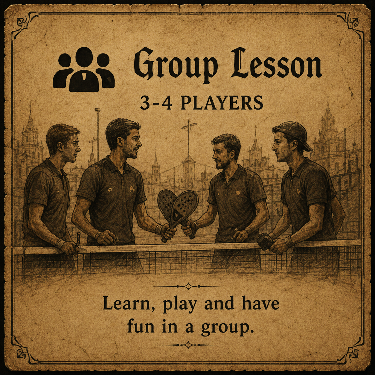 Sketch of a group padel lesson